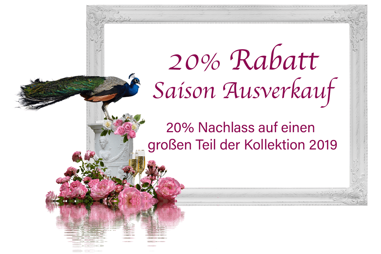 Brautkleider Ausverkauf 20% Rabatt auf Hochzeitskleider aus 2019